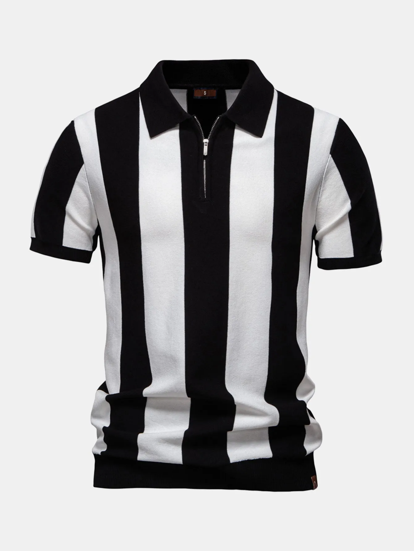 Striped Knit Zip Up Polo Shirt sold by Hoooyi product image thumbnail 3