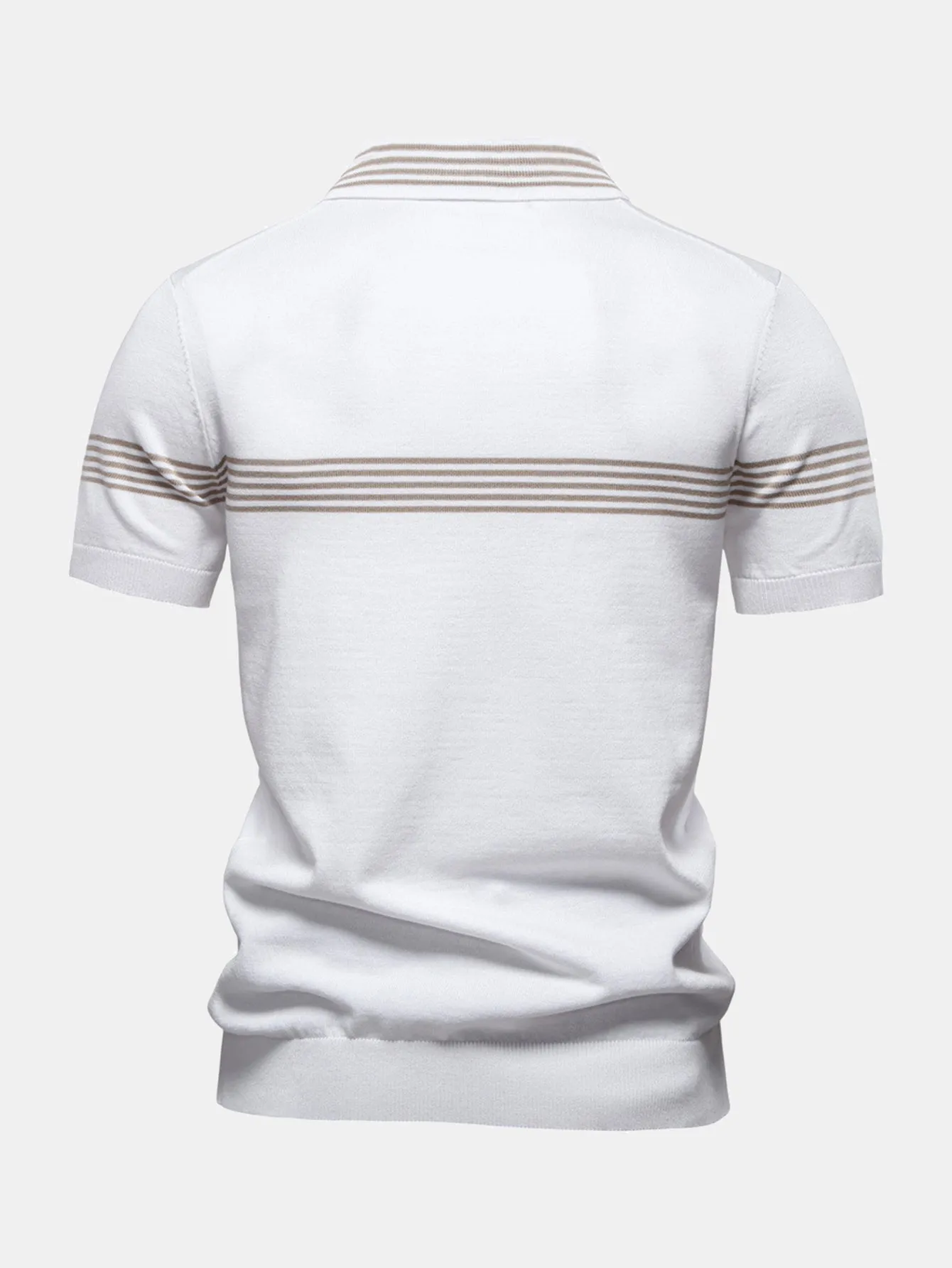 Stripe Knit Zip Up Polo Shirt sold by Hoooyi product image thumbnail 4
