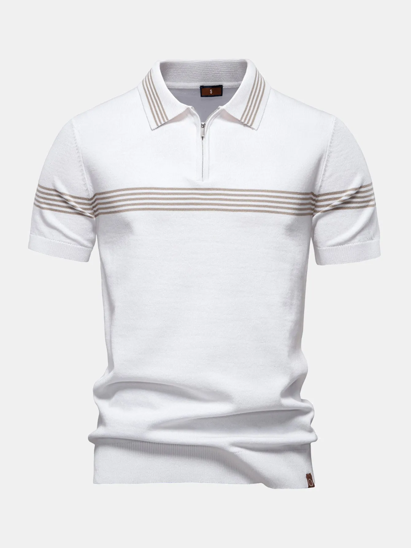 Stripe Knit Zip Up Polo Shirt sold by Hoooyi product image thumbnail 3