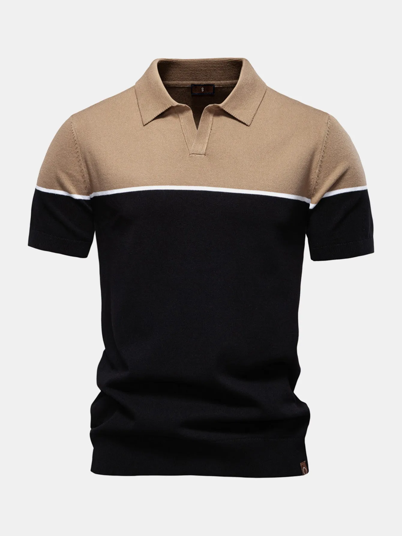 Contrast Knit V Neck Polo Shirt sold by Hoooyi product image thumbnail 5