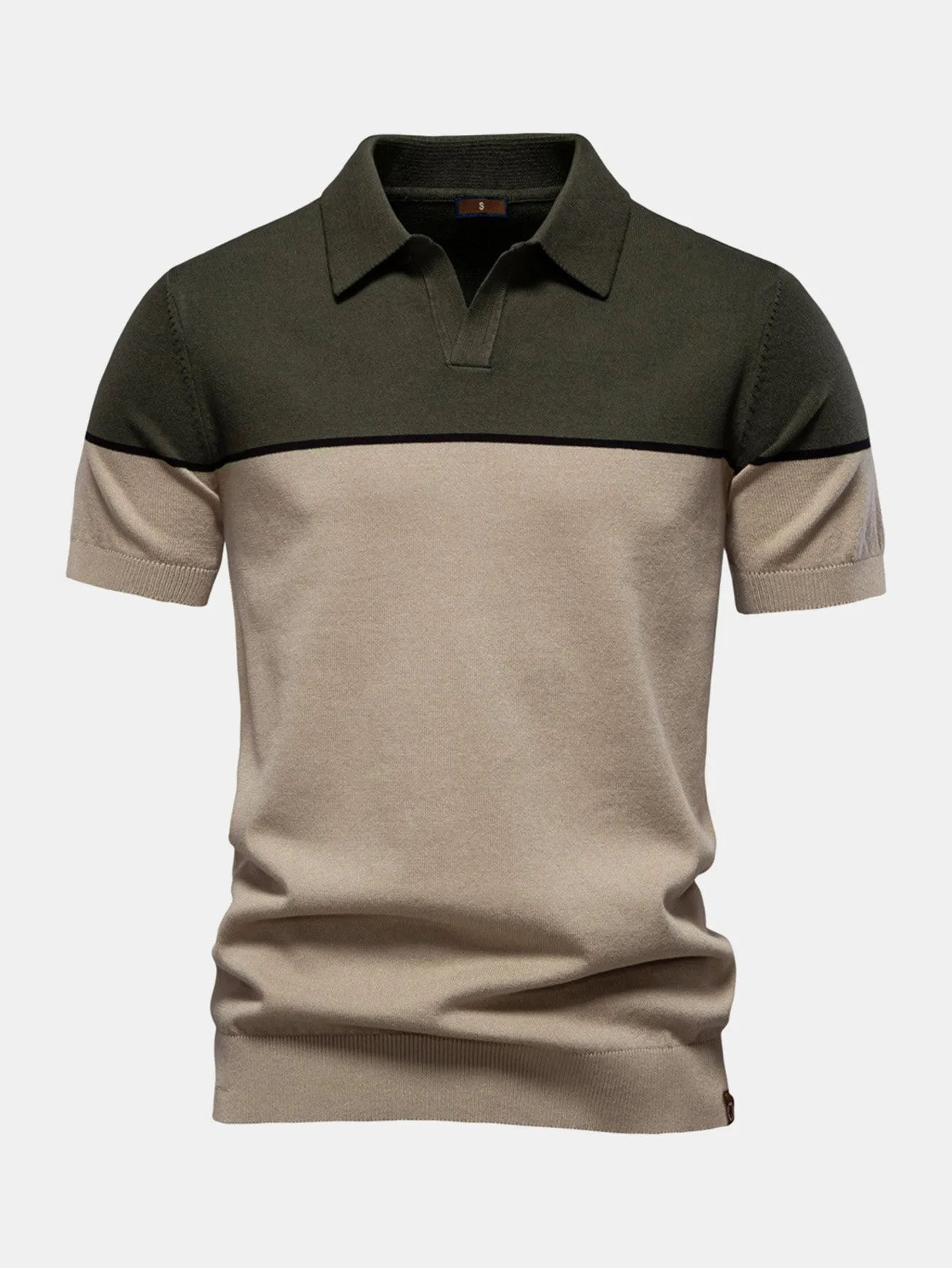Contrast Knit V Neck Polo Shirt sold by Hoooyi
