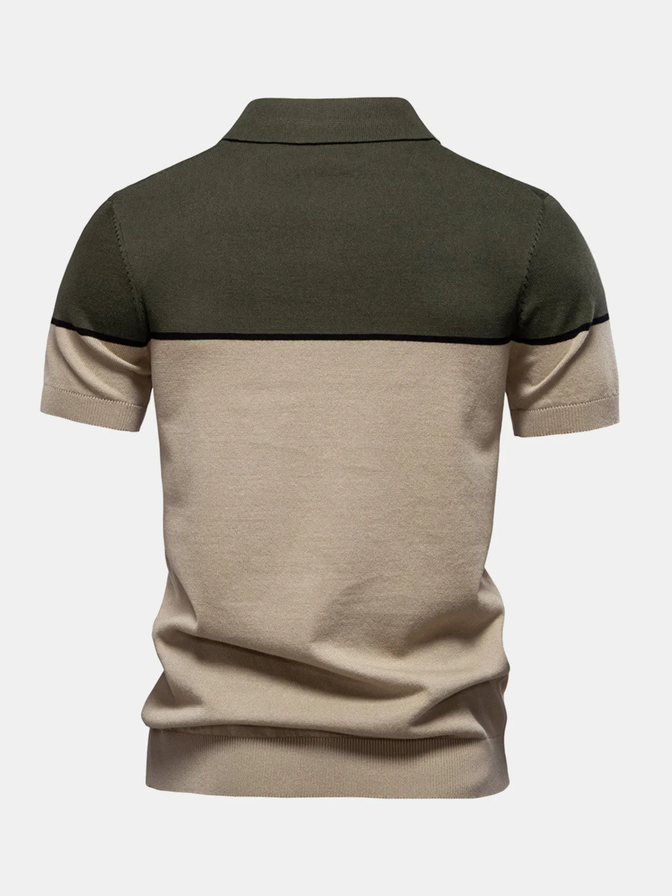 Contrast Knit V Neck Polo Shirt sold by Hoooyi product image thumbnail 2