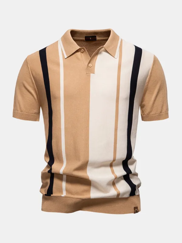 Contrast Stripe Knit Polo Shirt sold by Hoooyi