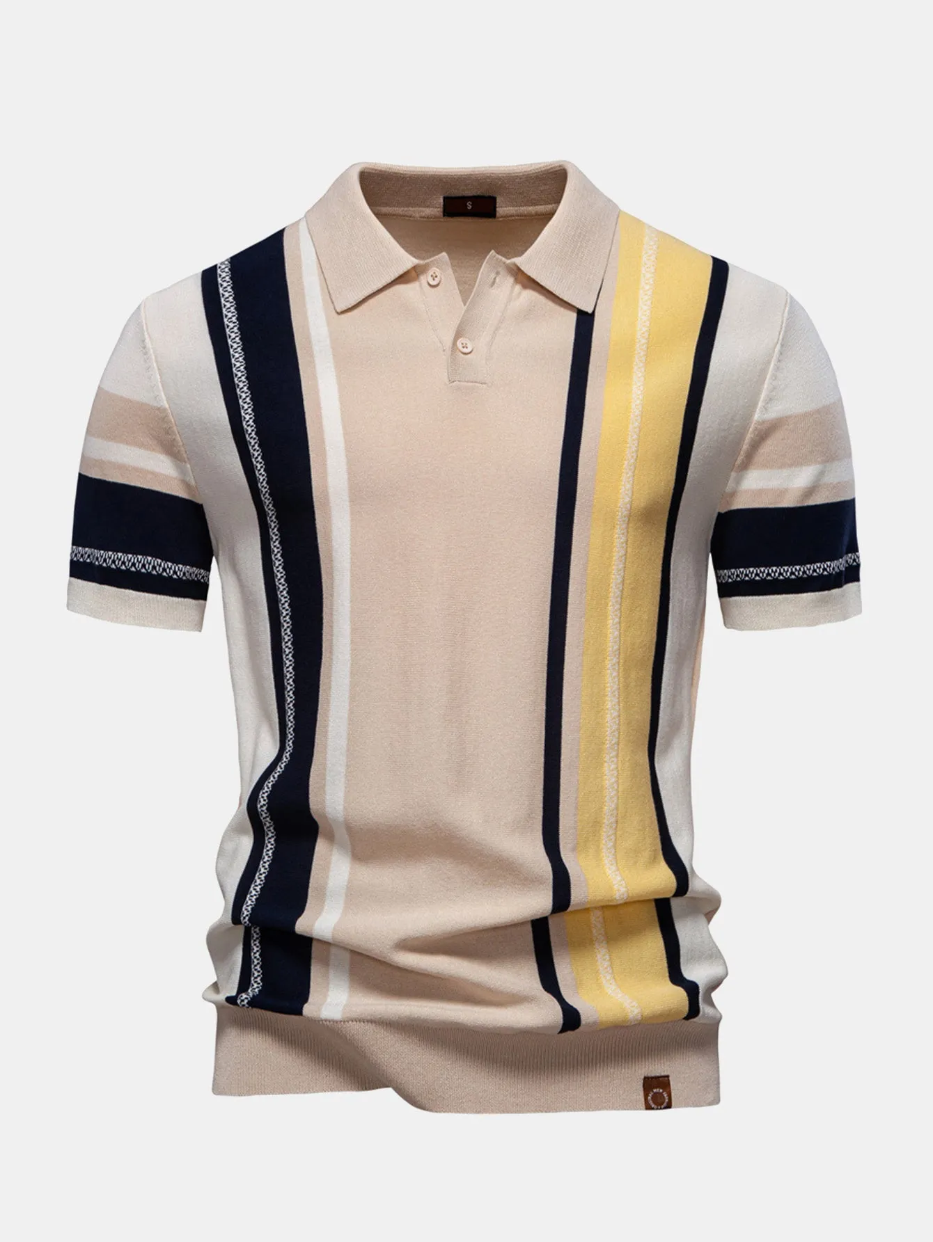 Contrast Stripe Knit Polo Shirt sold by Hoooyi