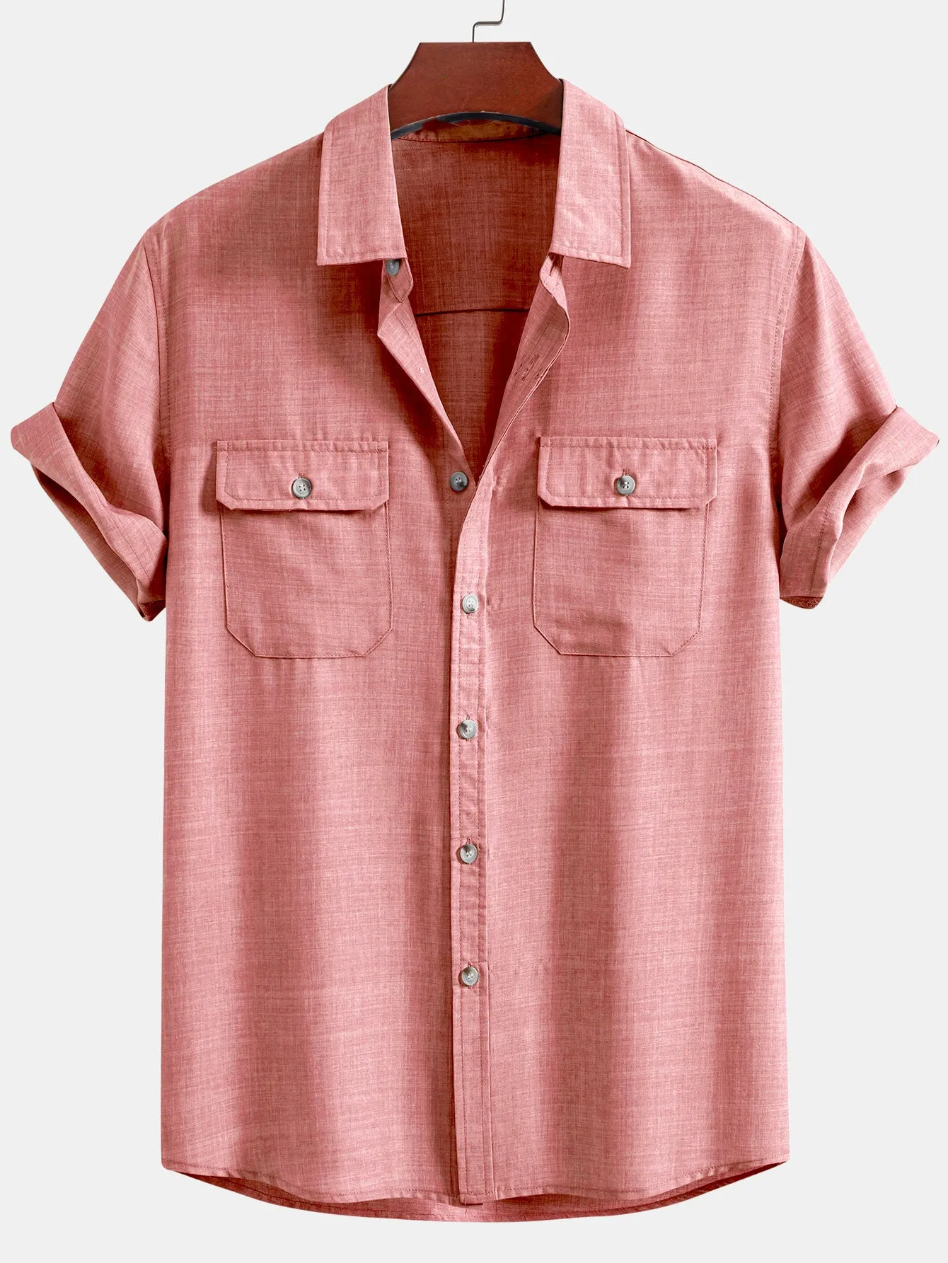 Textured Button Up Shirt With Two Pockets & Straight Leg Linen Pants sold by Hoooyi product image thumbnail 2