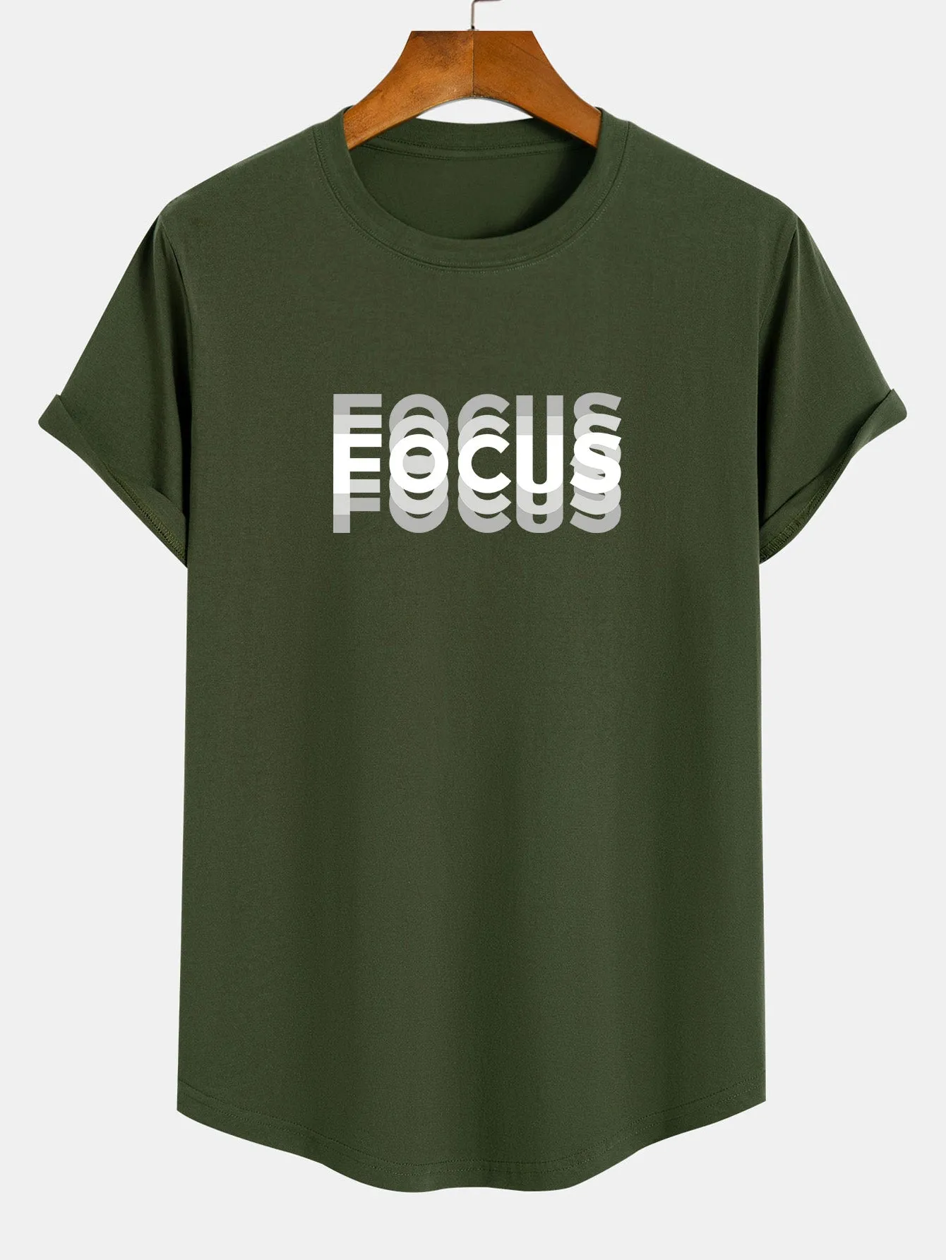 Focus Slogan Print Cotton Arc Hem T-Shirt sold by Hoooyi product image thumbnail 2