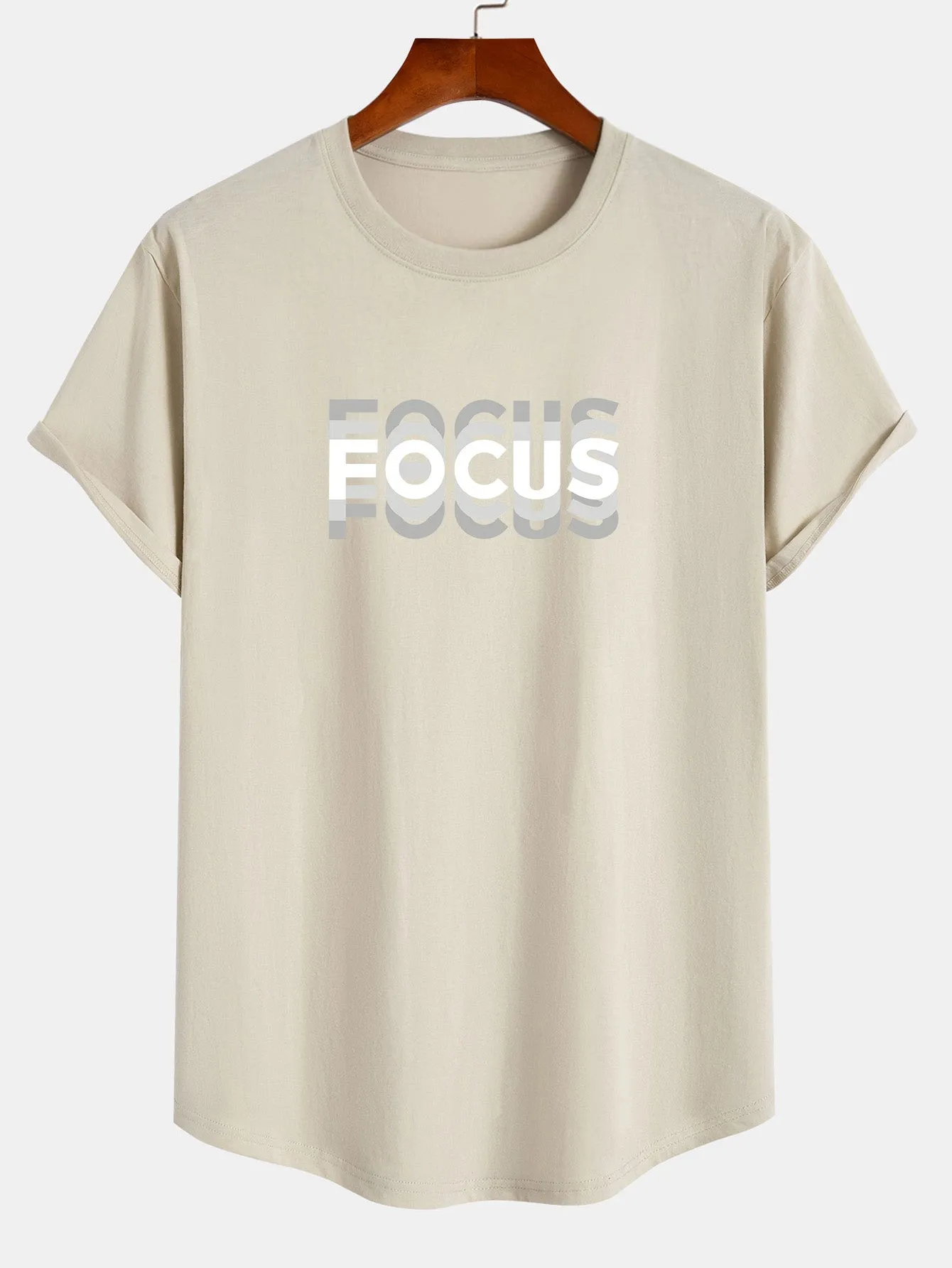 Focus Slogan Print Cotton Arc Hem T-Shirt sold by Hoooyi product image thumbnail 4
