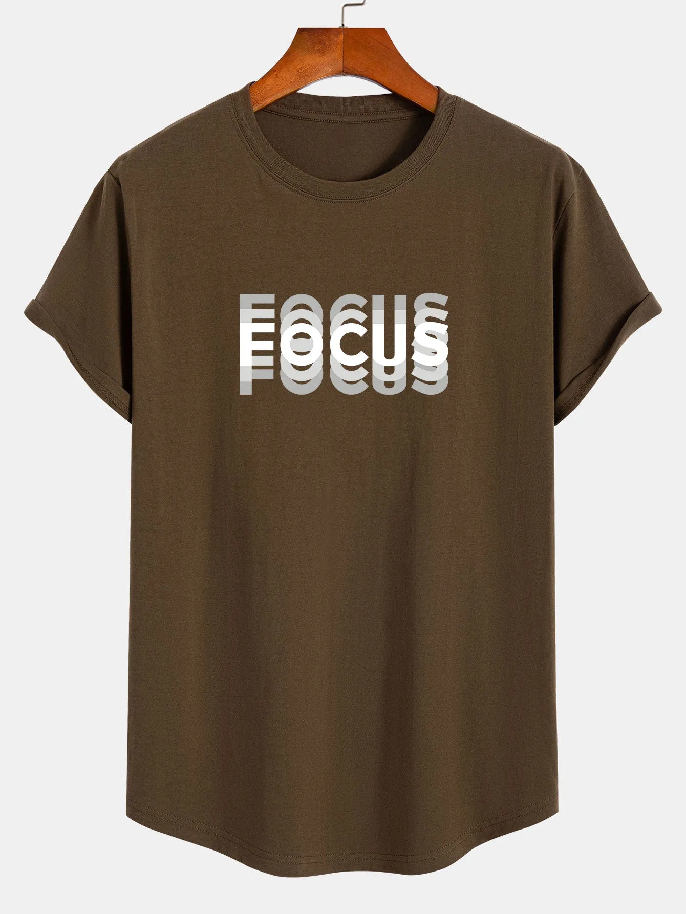 Focus Slogan Print Cotton Arc Hem T-Shirt sold by Hoooyi product image thumbnail 3