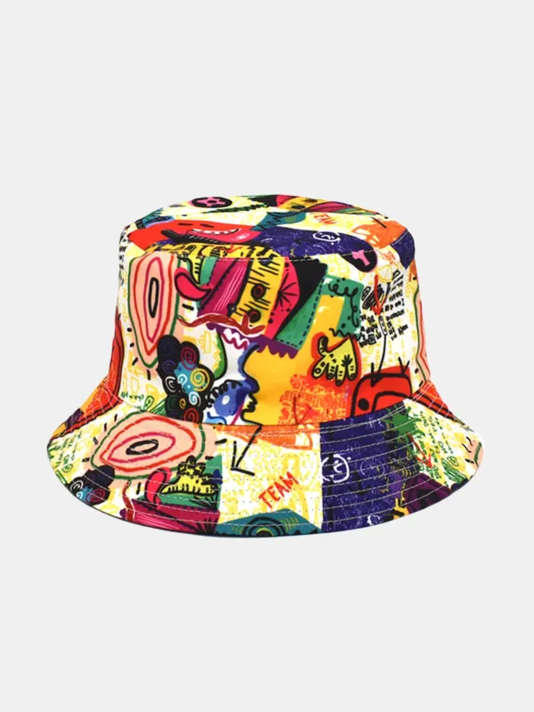 Abstract Cartoon Graffiti Print Reversible Bucket Hat sold by Hoooyi