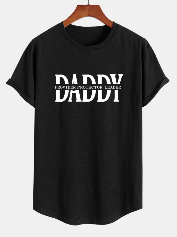 Daddy Print Cotton Arc Hem T-Shirt sold by Hoooyi