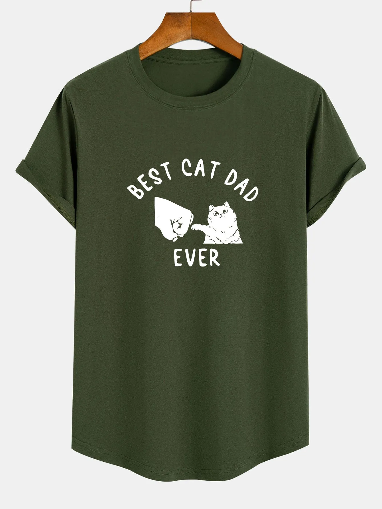 Best Cat Dad Ever Print Cotton Arc Hem T-Shirt sold by Hoooyi product image thumbnail 3