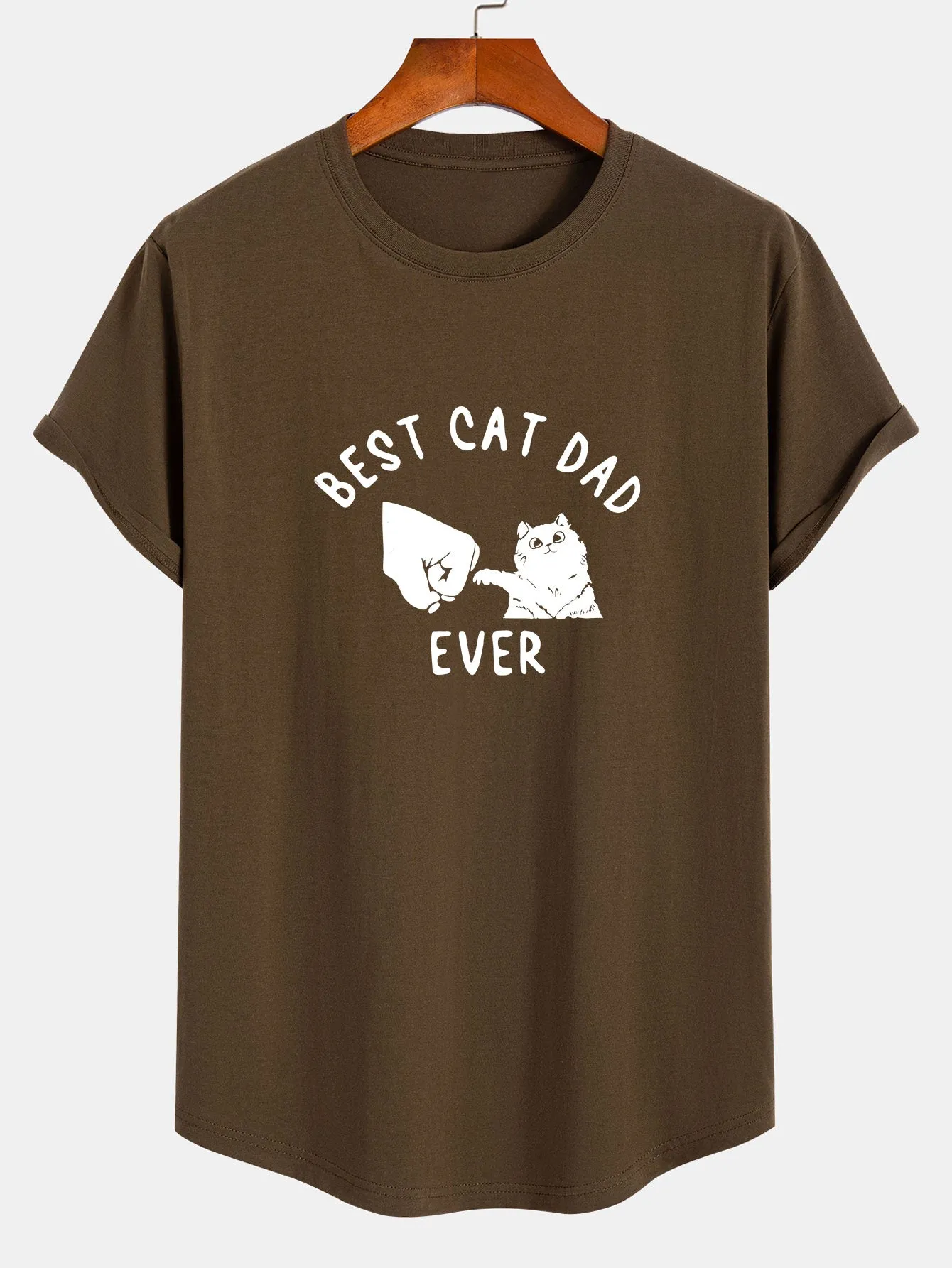 Best Cat Dad Ever Print Cotton Arc Hem T-Shirt sold by Hoooyi product image thumbnail 2