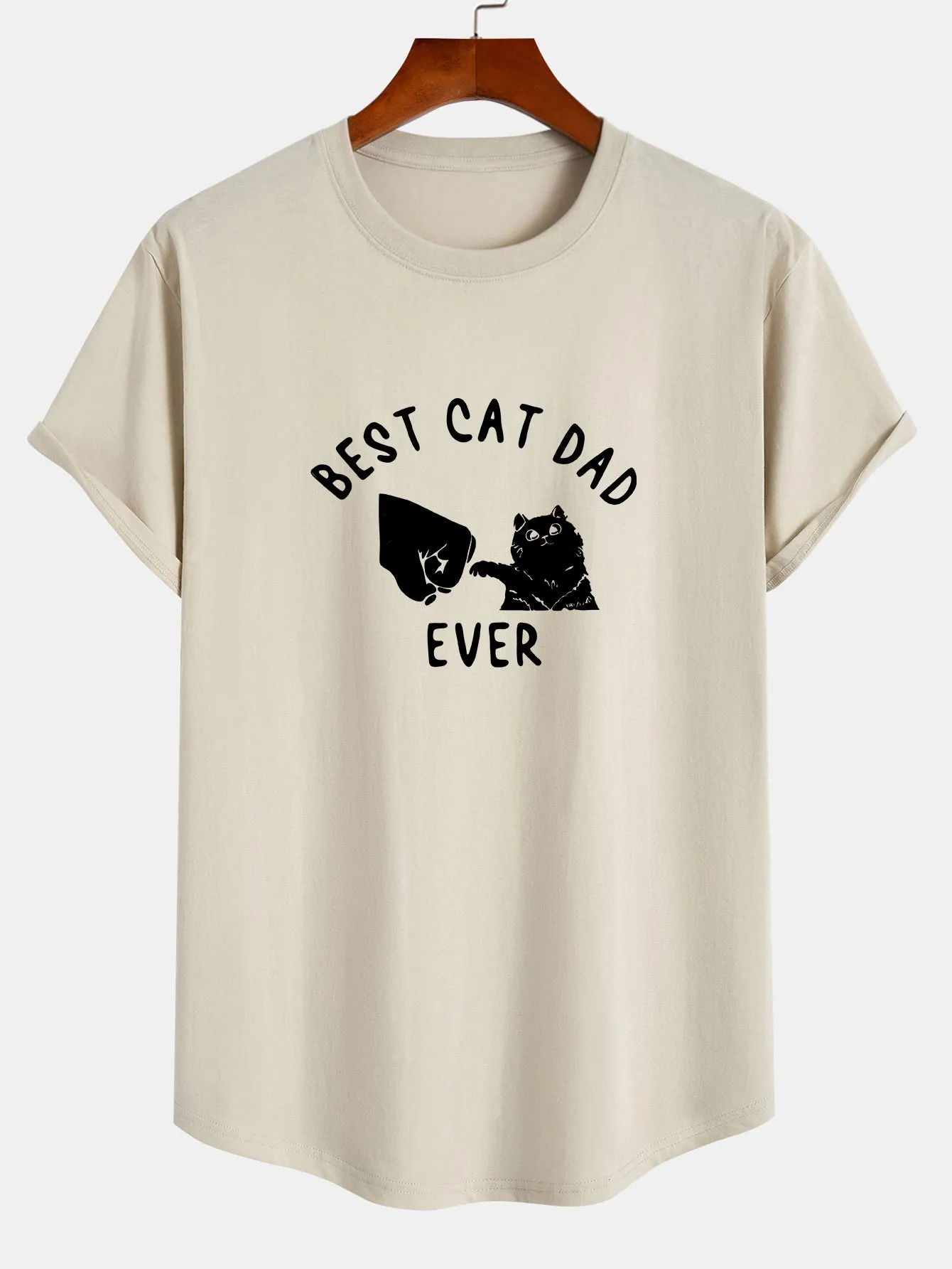 Best Cat Dad Ever Print Cotton Arc Hem T-Shirt sold by Hoooyi product image thumbnail 5