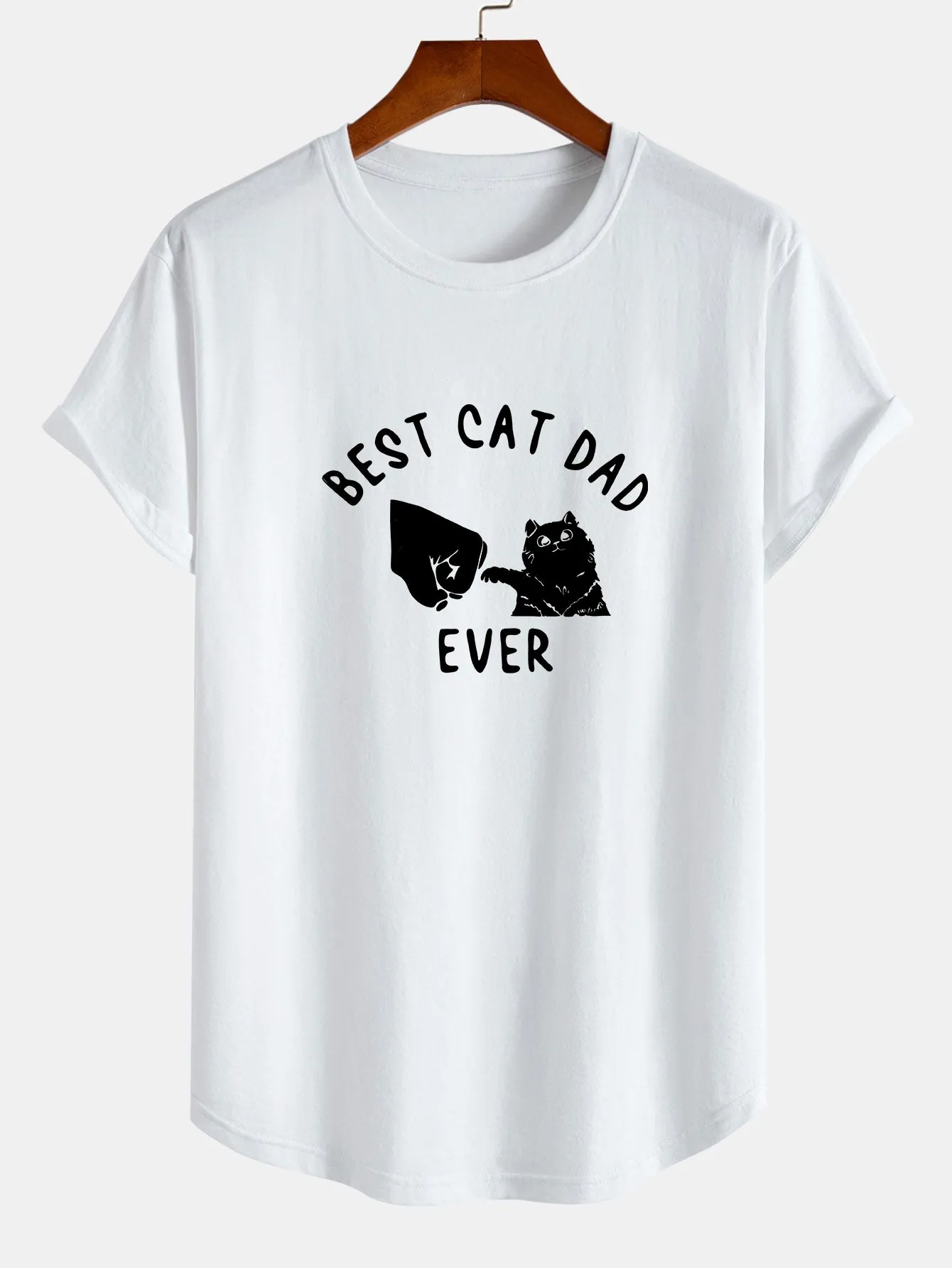 Best Cat Dad Ever Print Cotton Arc Hem T-Shirt sold by Hoooyi product image thumbnail 4