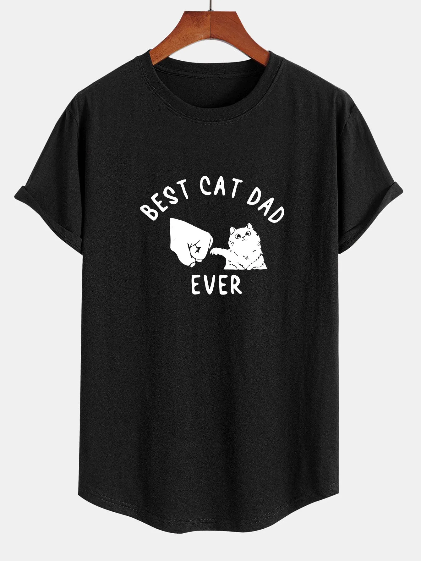Best Cat Dad Ever Print Cotton Arc Hem T-Shirt sold by Hoooyi