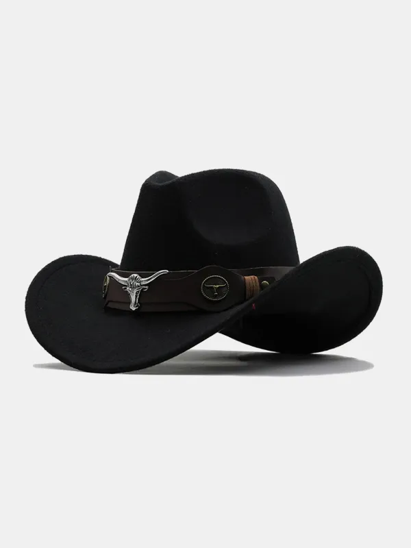 Bull Adorned Bohemian Felt Cowboy Hat sold by Hoooyi