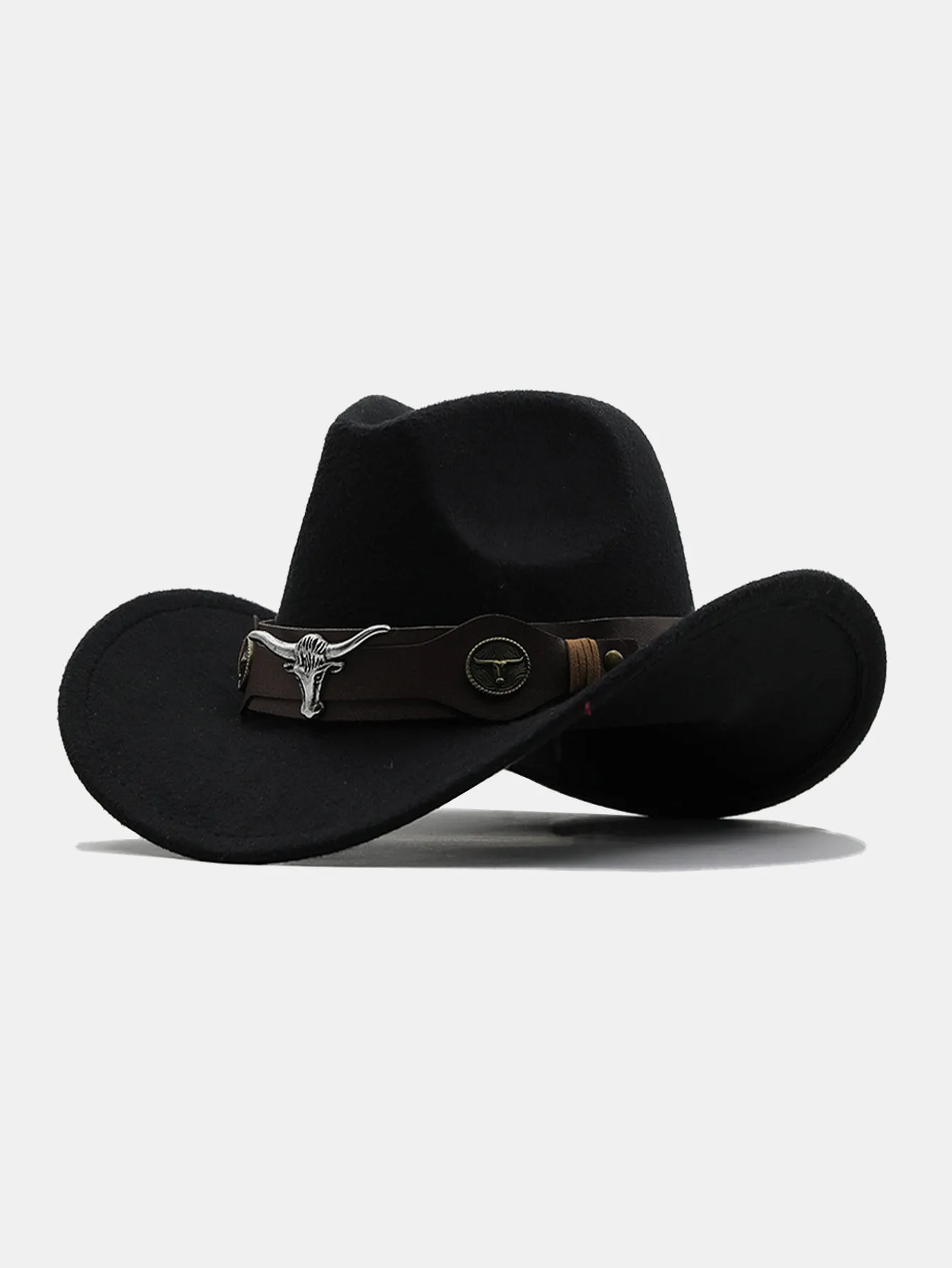Bull Adorned Bohemian Felt Cowboy Hat sold by Hoooyi