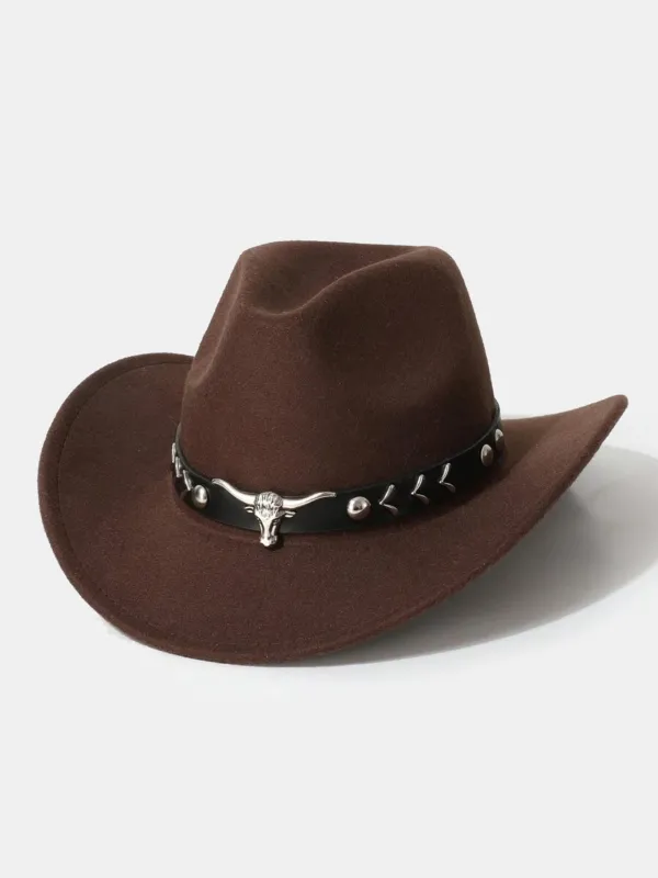 Bull Adorned Bohemian Felt Cowboy Hat sold by Hoooyi