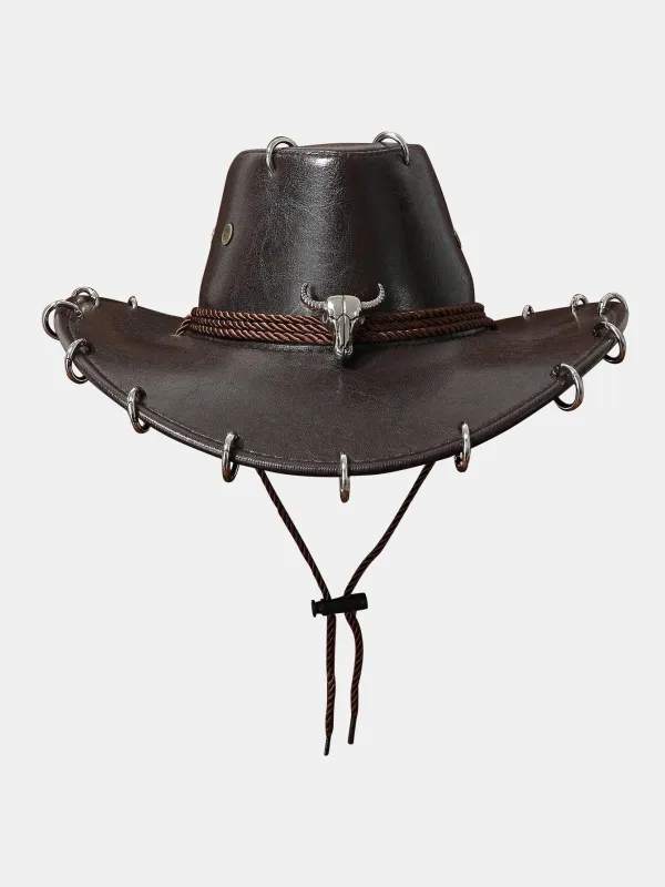 Vintage PU Leather Metal Decor Cowboy Hat made by Hoooyi