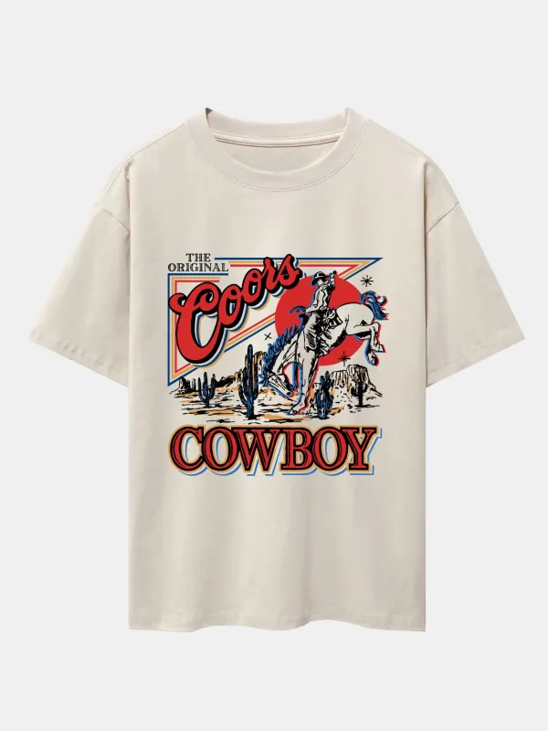 Western Cowboy Print Drop Shoulder Oversize T-Shirt sold by Hoooyi