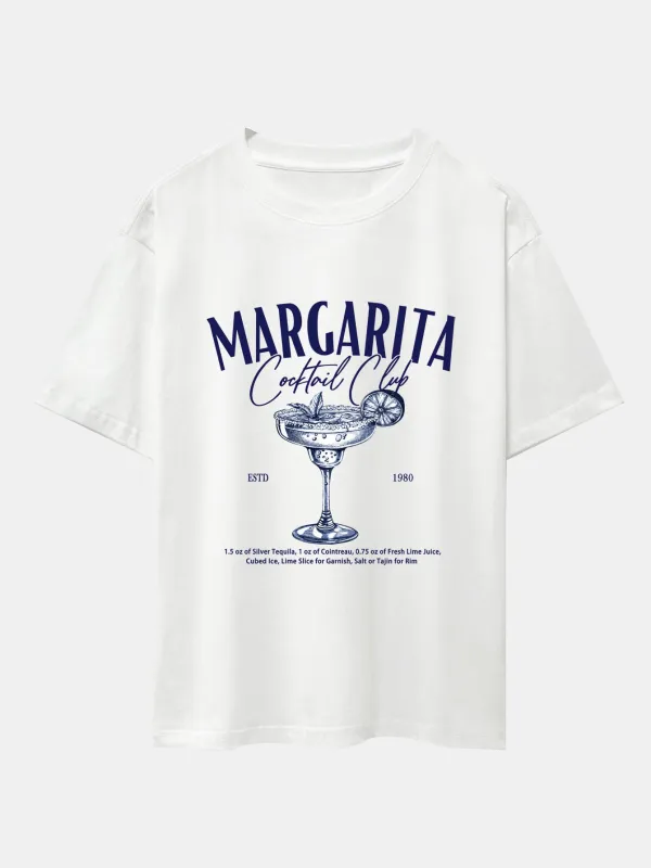 Margarita Cocktail Print Drop Shoulder Oversize T-Shirt made by Hoooyi