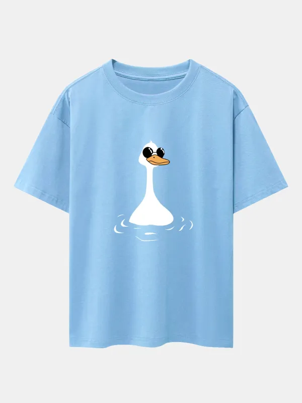 Sunglasses Goose Print Drop Shoulder Oversize T-Shirt made by Hoooyi