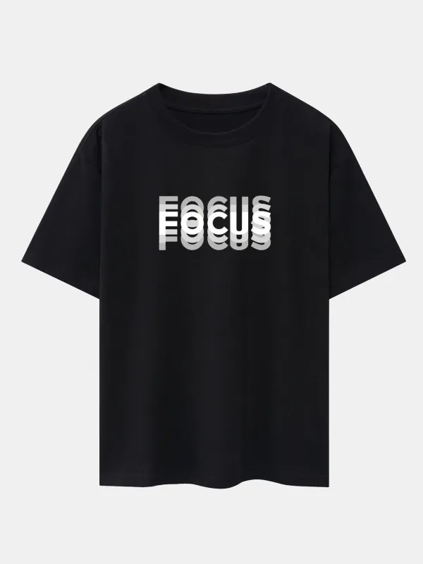 Focus Slogan Print Drop Shoulder Oversize T-Shirt sold by Hoooyi