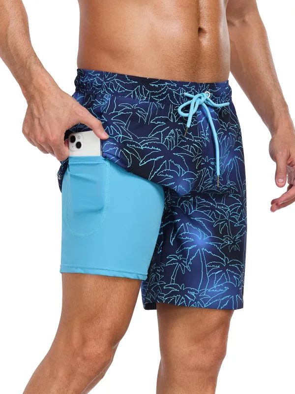 2 In 1 Palm Tree Print Swim Shorts sold by Hoooyi