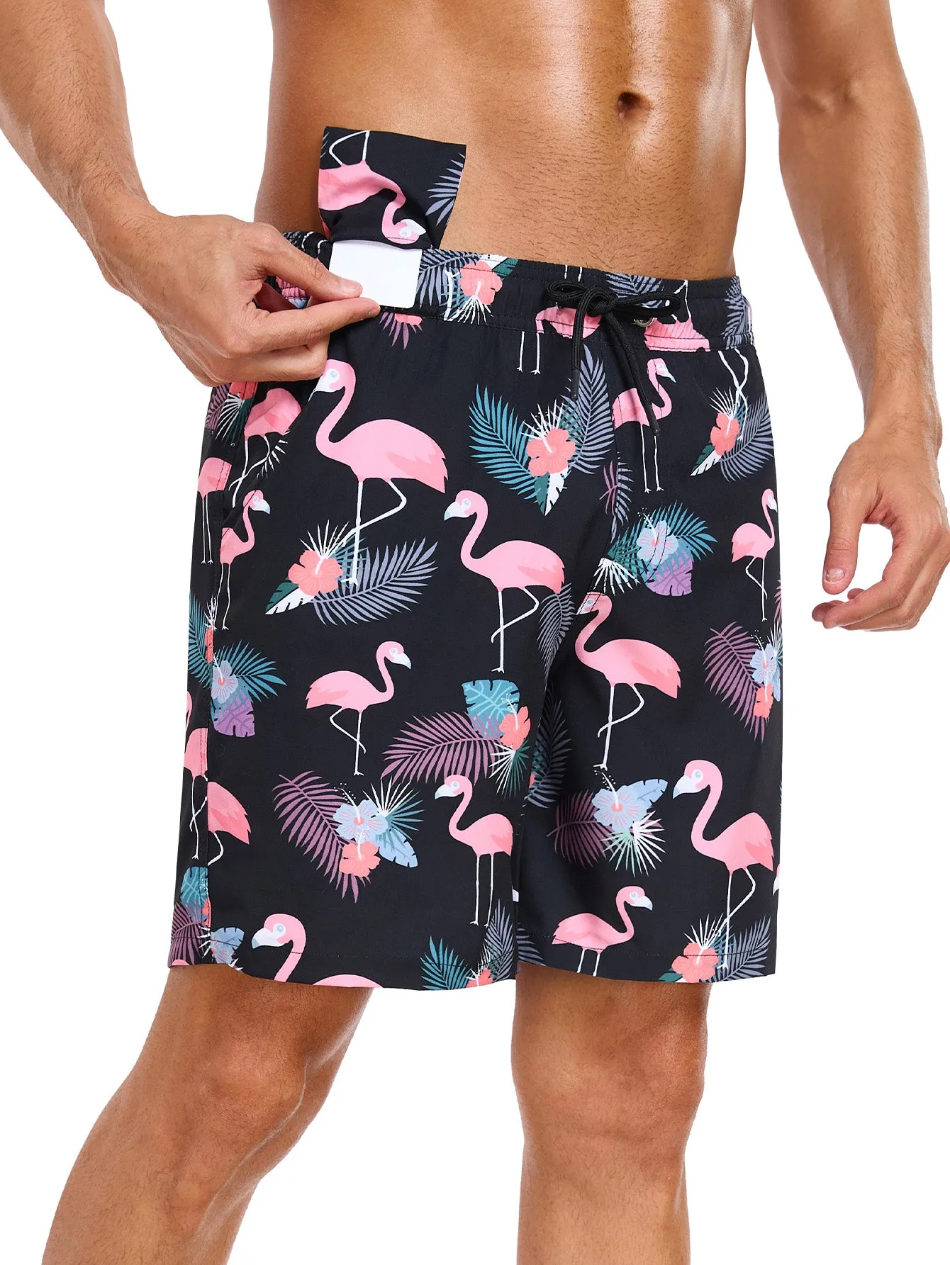 2 In 1 Tropical Flamingo Print Swim Shorts sold by Hoooyi product image thumbnail 3