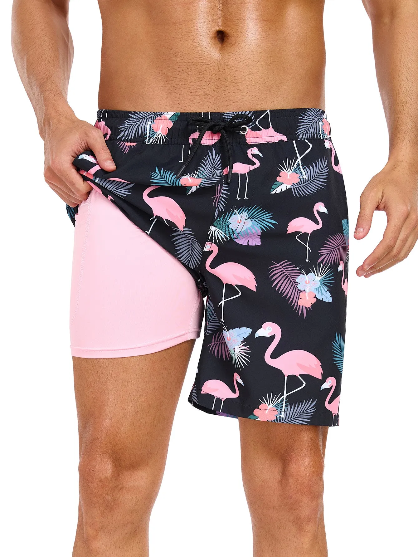 2 In 1 Tropical Flamingo Print Swim Shorts sold by Hoooyi product image thumbnail 2