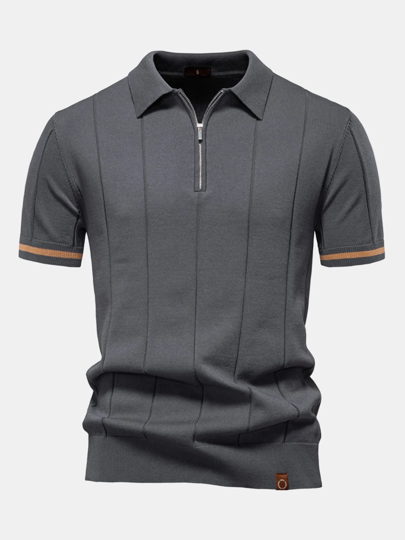 Contrast Trim Zipper Knit Polo Shirt sold by Hoooyi product image thumbnail 5