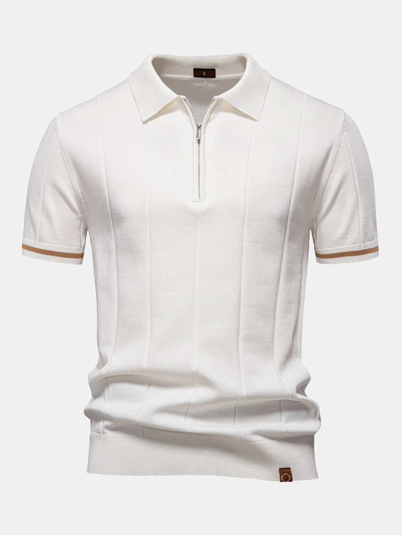 Contrast Trim Zipper Knit Polo Shirt sold by Hoooyi product image thumbnail 3