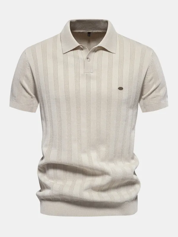 Stripe Knit Polo Shirt sold by Hoooyi