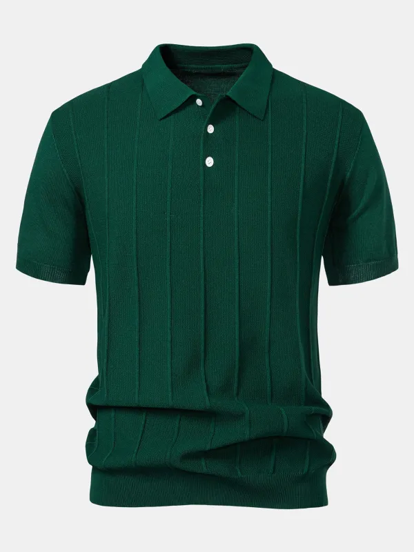 Stripe Jacquard Knit Polo Shirt sold by Hoooyi