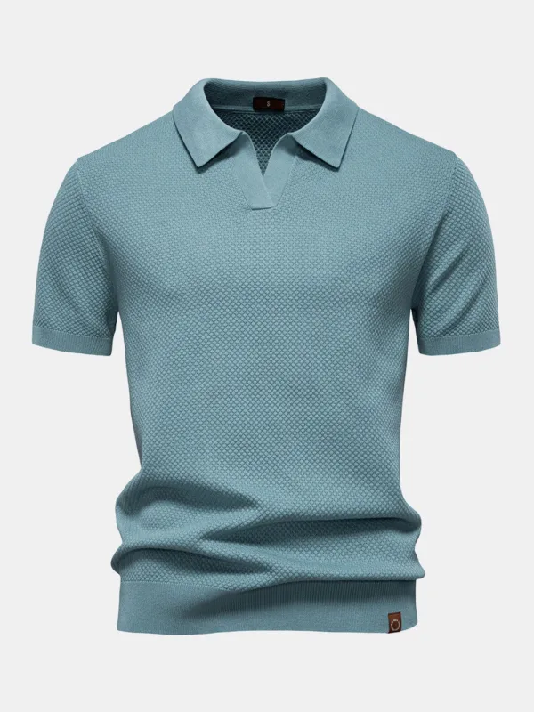 Pineapple Texture Knit V Neck Polo sold by Hoooyi