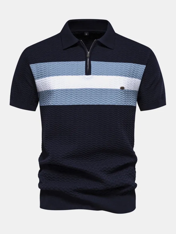 Contrast Textured Jacquard Knit Zip Up Polo Shirt made by Armani Exchange