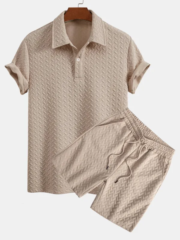 Geometric Jacquard Polo & Geometric Jacquard Shorts sold by Hoooyi
