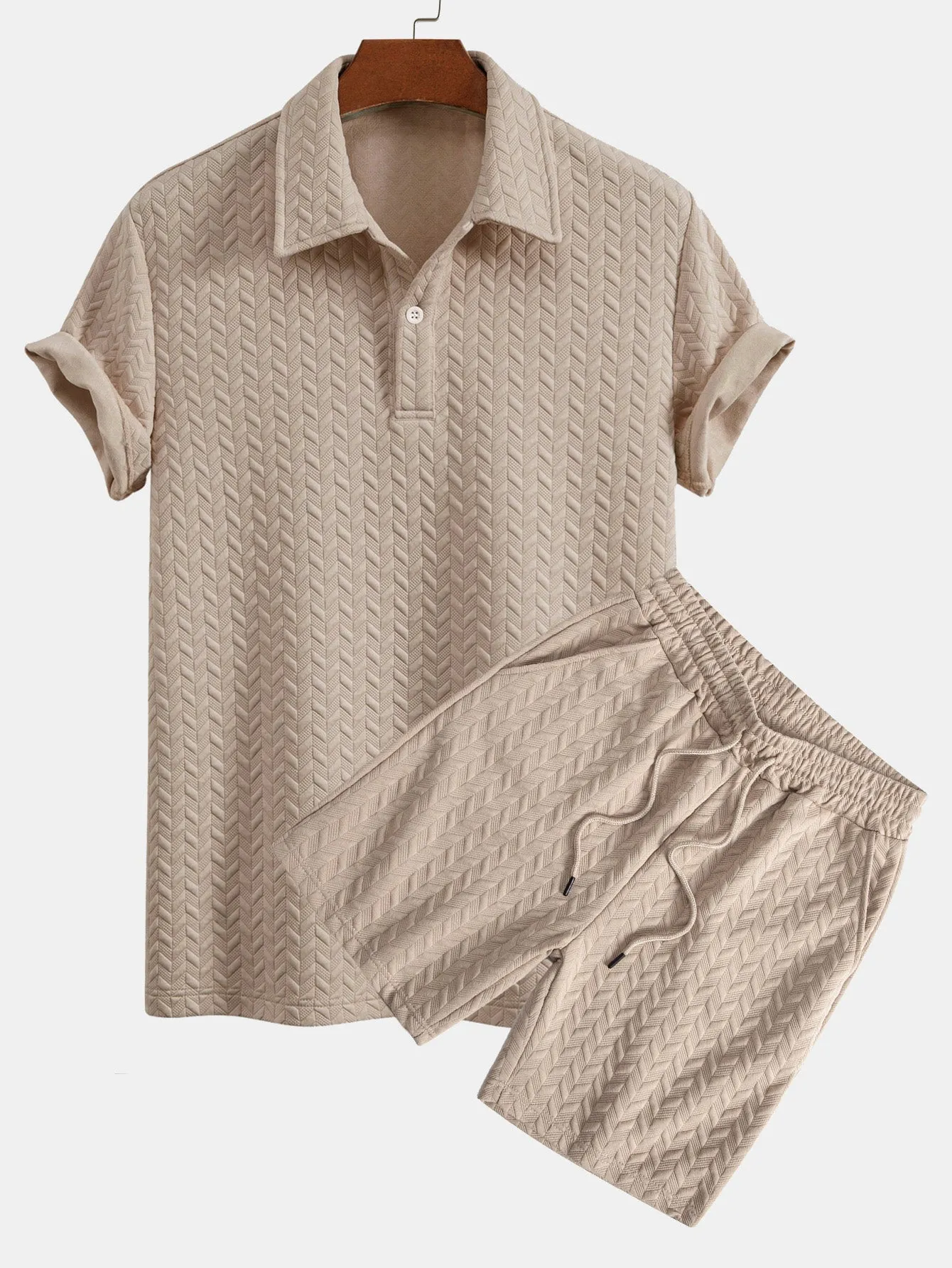 Geometric Jacquard Polo & Geometric Jacquard Shorts sold by Hoooyi