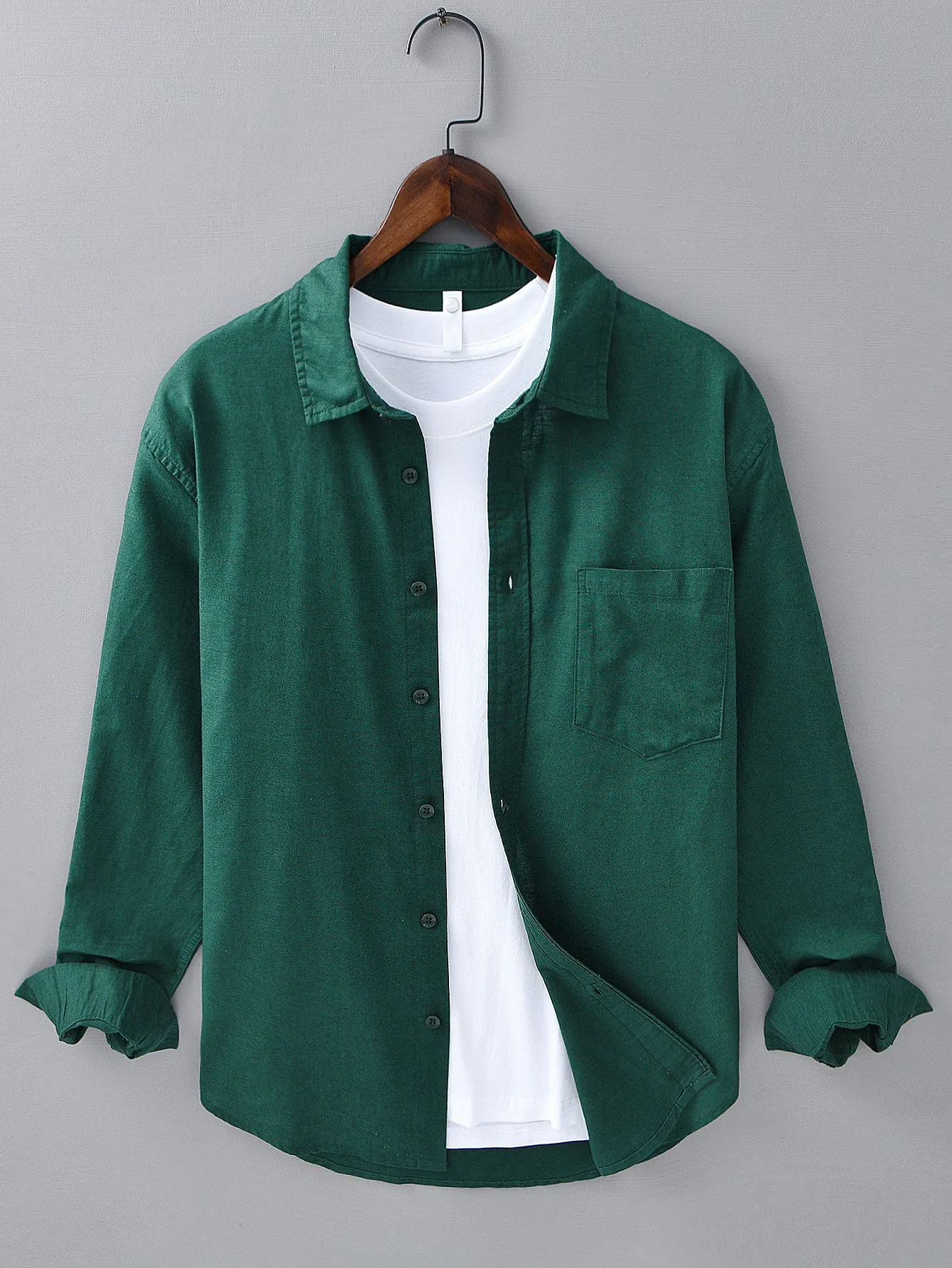 Long Sleeve Linen Cotton Shirt With Pocket sold by Hoooyi product image thumbnail 5
