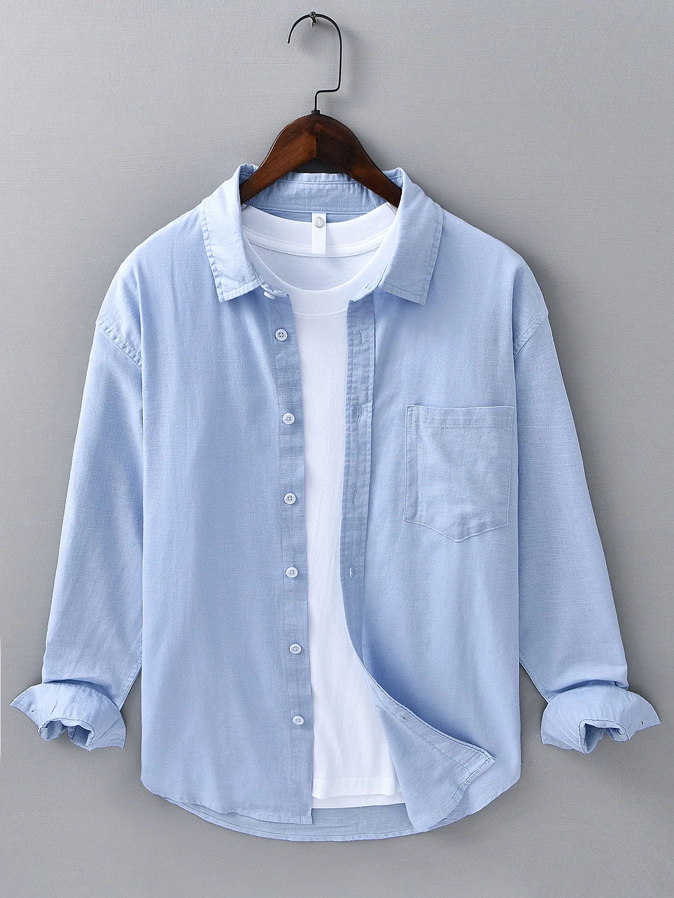 Long Sleeve Linen Cotton Shirt With Pocket sold by Hoooyi product image thumbnail 3