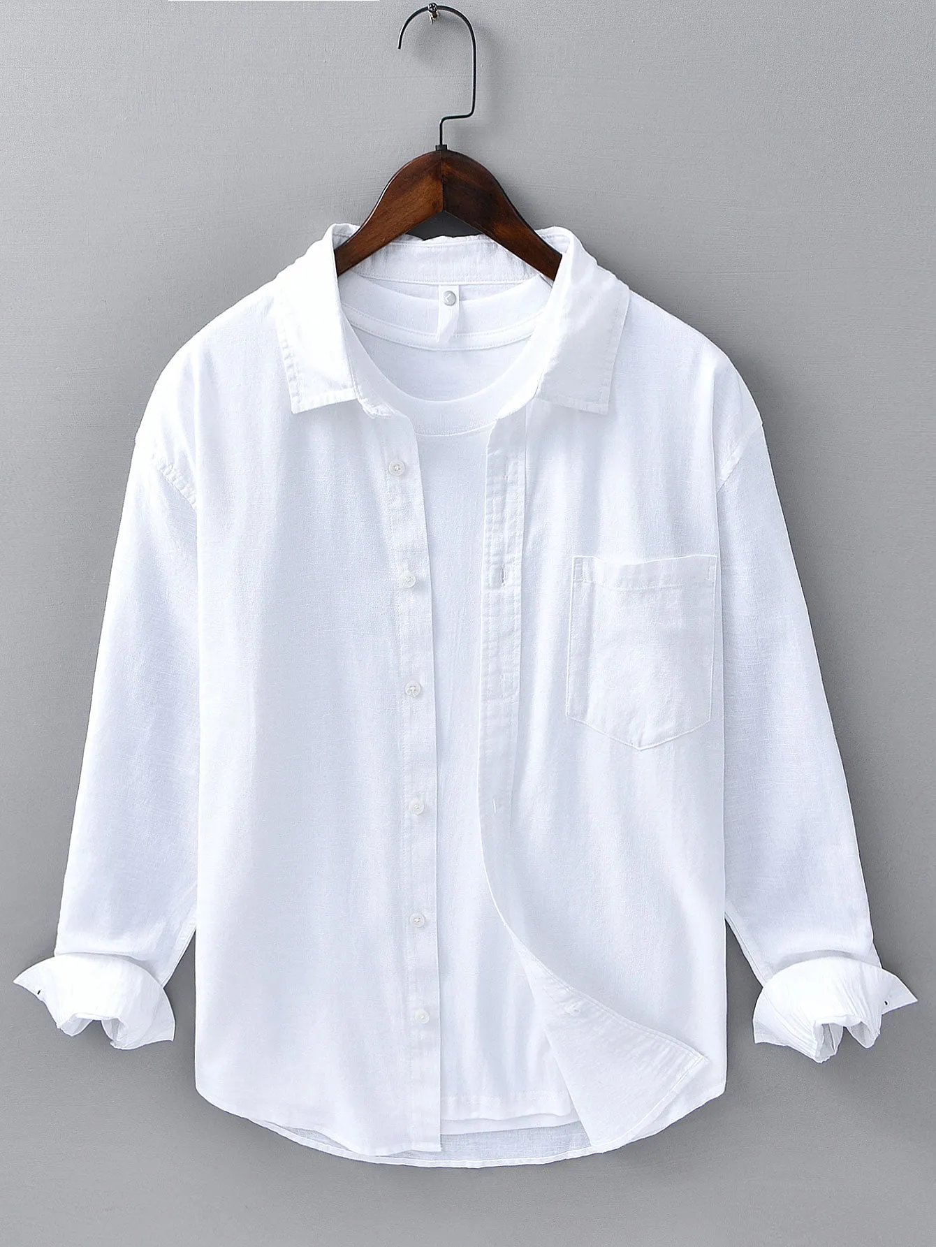Long Sleeve Linen Cotton Shirt With Pocket sold by Hoooyi product image thumbnail 2