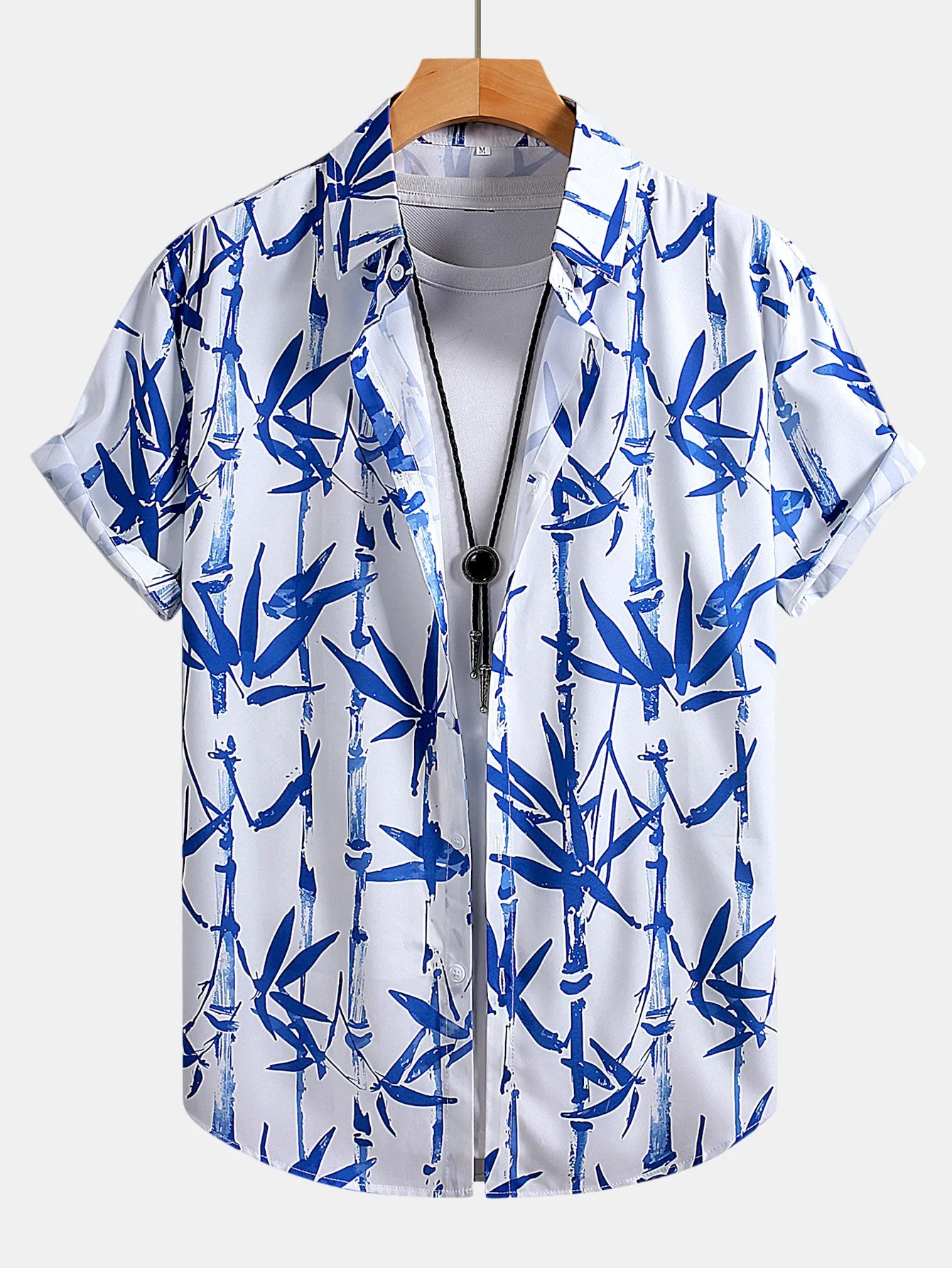 Oriental Ink Bamboo Print Button Up Shirt sold by Hoooyi