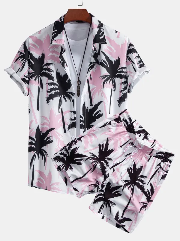 Palm Tree Print Button Up Shirt & Palm Tree Print Swim Shorts sold by Hoooyi