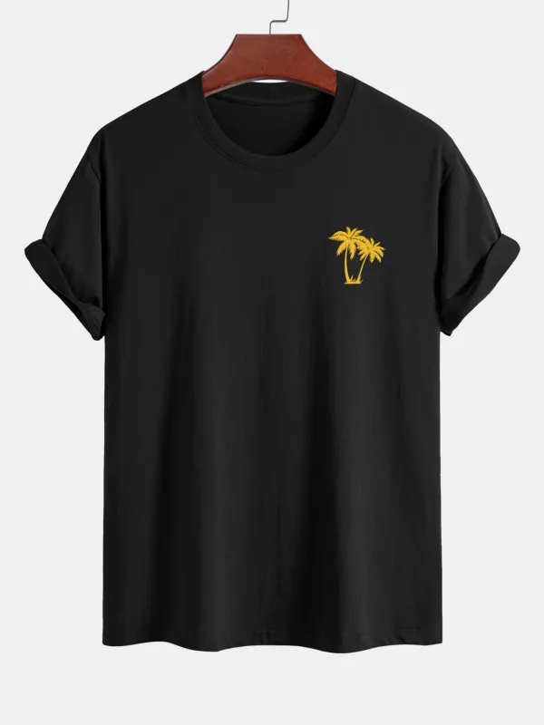 Regular Fit Palm Tree Print Cotton T-Shirt sold by Hoooyi