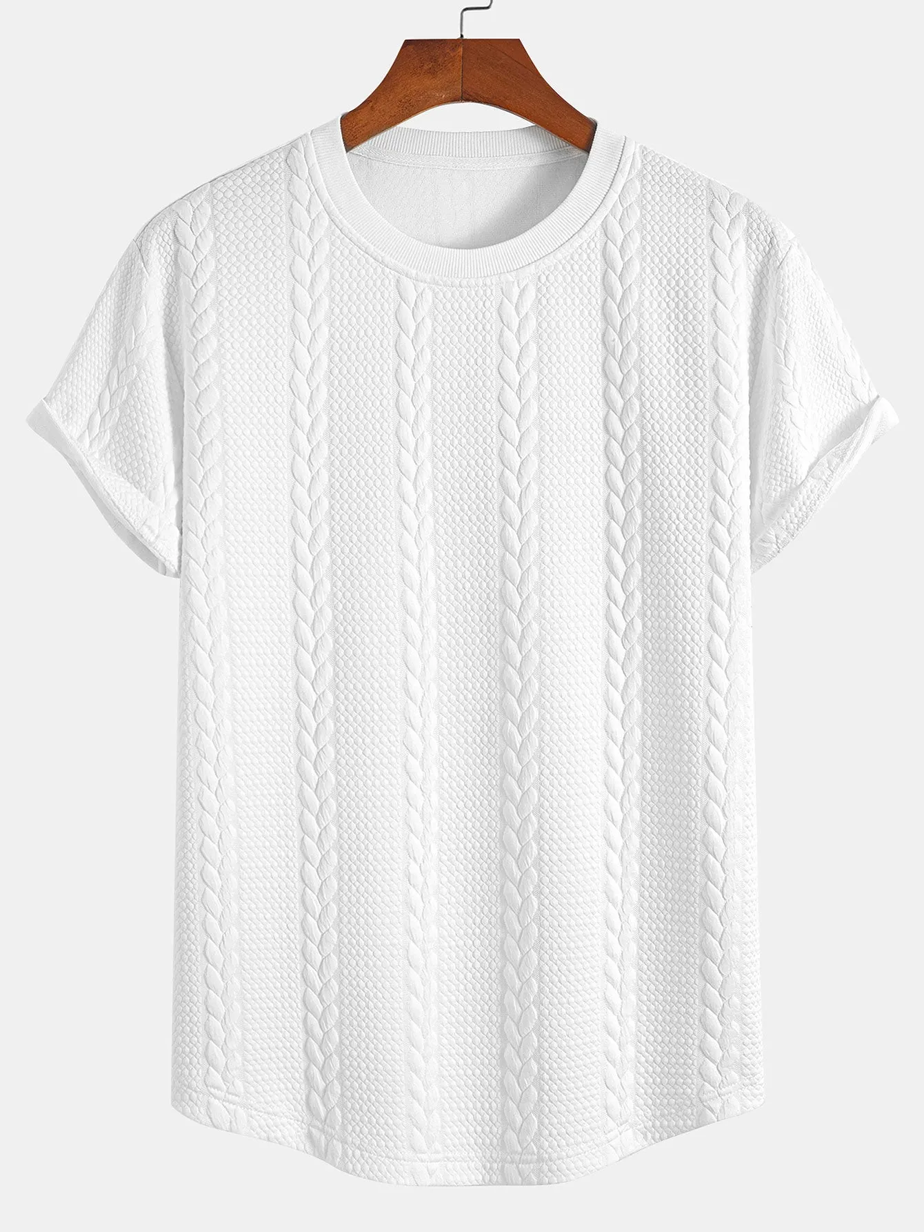 Twist Jacquard Arc Hem T-Shirt sold by Hoooyi