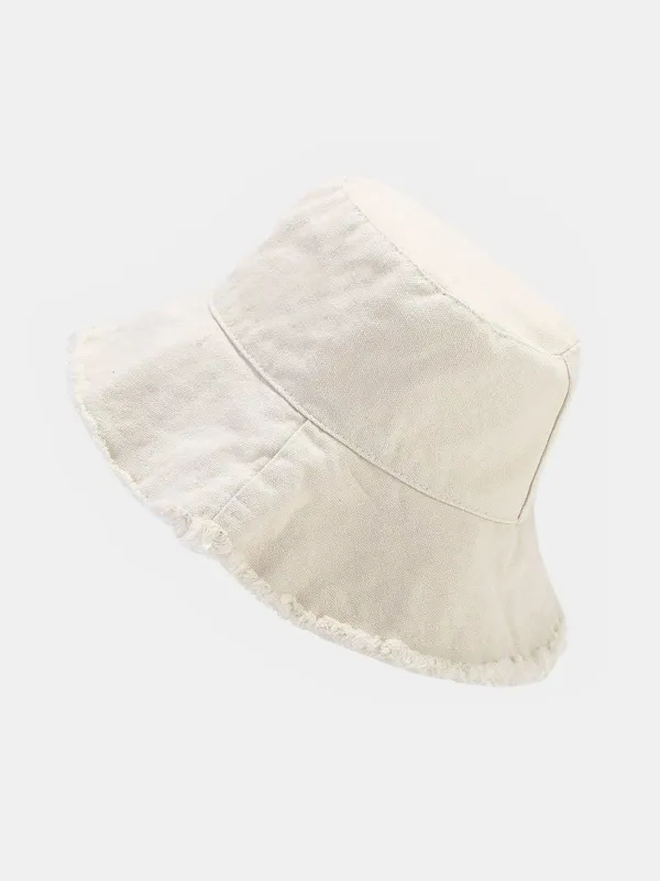 Solid Washed Cotton Frayed Bucket Hat sold by Hoooyi