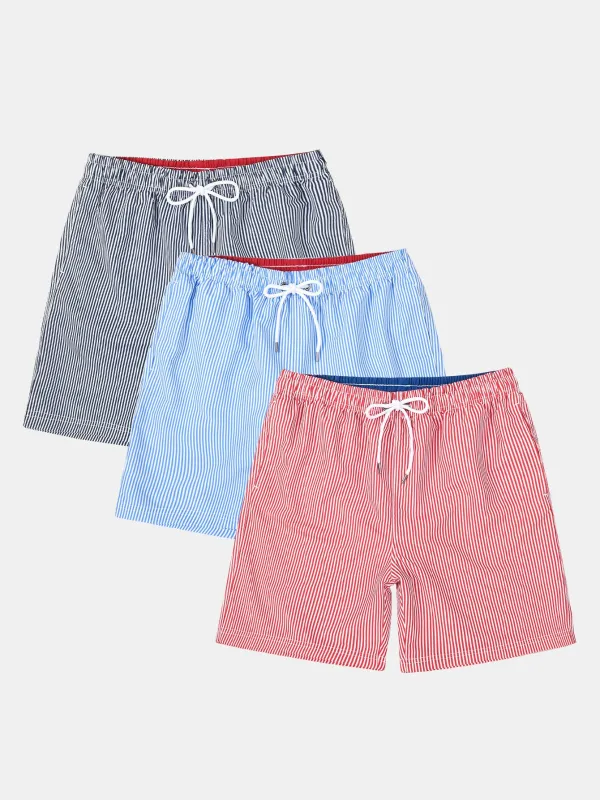 3 Pieces Vertical Striped Drawstring Swim Shorts sold by Hoooyi