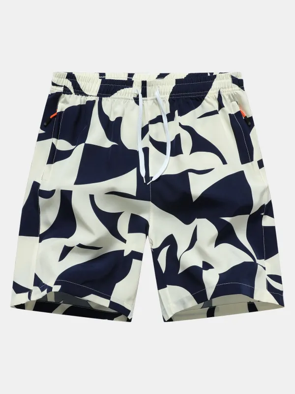 Color Block Print Zipper Pocket Shorts sold by Hoooyi