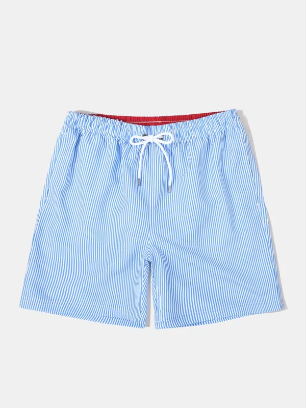 Vertical Striped Drawstring Swim Shorts sold by Hoooyi