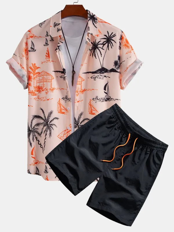 Island Print Button Up Shirt & Drawstring Swim Shorts sold by Hoooyi